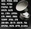 A list of battery model numbers and two coin cell batteries. Produktbild-Vorschau