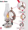 A vintage-style oil lamp with a mirror attachment, presented with informational callouts. Podgląd zdjęcia produktu