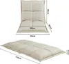 Two views of a floor chair with dimensions indicated. Voir les images du produit