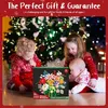 Three children are gathered around a Christmas tree, looking at a product box with a flower bouquet design. Produktbild-Vorschau