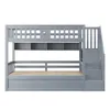 A gray bunk bed with stairs and storage shelves, shown against a white background. Náhled obrázku produktu