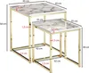 Two nesting tables with marble-look tops and gold metal frames, with dimensions indicated. Produktbild-Vorschau