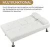 A white sofa bed is shown in an unfolded state, with text describing its multifunctional features. Produktbild-Vorschau
