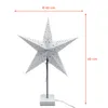 A white star-shaped lamp with gold dots, mounted on a stand, with dimensions indicated. Produktbild-Vorschau