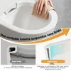 A split image showing a hand cleaning a toilet rim and a comparison of toilets with and without a rim. Podgląd zdjęcia produktu
