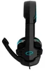 A black gaming headset with blue accents is shown against a white background. Produktbild-Vorschau