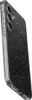 A close-up, angled view of a smartphone case with a glittery black back and transparent sides. Produktbild-Vorschau
