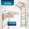 A wooden climbing wall with dimensions indicated, presented with marketing text. Podgląd zdjęcia produktu