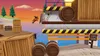 A cartoon character is jumping across a dock with crates and barrels. Produktbild-Vorschau