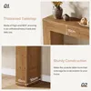 Close-up shots and descriptive text highlighting features of a wooden console table. Anteprima dell’immagine prodotto