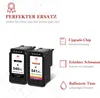 Two printer ink cartridges are shown with marketing text and icons highlighting features. Produktbild-Vorschau