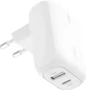 A white Belkin 42W dual-port wall charger with USB-A and USB-C ports. Anteprima dell’immagine prodotto