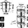 A diagram showing the dimensions of a stainless steel steamer pot. Produktbild-Vorschau