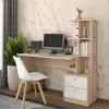 A desk with a computer, chair, and bookshelf in a room. Náhled obrázku produktu