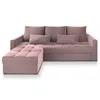 A pink L-shaped sofa with an ottoman, shown against a white background. Podgląd zdjęcia produktu