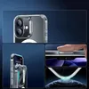 Collage of images showing an iPhone case with a focus on its camera protection and MagSafe compatibility. Náhľad obrázku produktu