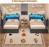 Two beds in a child's bedroom with circus-themed rug. Voir les images du produit