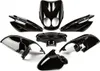 A set of black motorcycle fairing parts arranged on a white background. Podgląd zdjęcia produktu