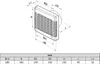 A technical drawing and a dimension table for an axial exhaust fan. Produktbild-Vorschau