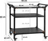 A diagram showing the dimensions of a black grill cart. Anteprima dell’immagine prodotto