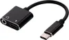 A black USB-C to 3.5mm audio adapter with a charging port. Produktbild-Vorschau