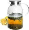 Glaskaraffe 1,5L mit Edelstahl Filter und Relief Wasserkrug Produktbild-Vorschau 1