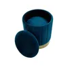A blue velvet storage ottoman with its lid open, shown against a white background. Náhľad obrázku produktu