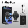 The image shows the contents of a Zeblaze Ares 3 Plus smartwatch box, including the smartwatch itself, a charging cable, and the user manual. Produktbild-Vorschau