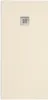 A top-down view of a flat, beige shower tray with a square drain cover in the center. Produktbild-Vorschau