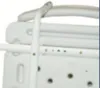 A close-up view of a white bath seat with a backrest, showing some of its structural components and fasteners. Produktbild-Vorschau