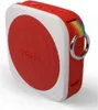 A red and white Polaroid P1 portable Bluetooth speaker with a rainbow-colored strap and a silver ring. Produktbild-Vorschau