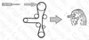 Diagram showing the installation of a timing belt system, with arrows indicating the direction of movement and tool usage. Náhled obrázku produktu