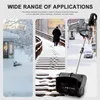 Collage of three images showing different applications of a snow blower in snowy environments, with text overlay. Produktbild-Vorschau