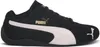 A side view of a black Puma Speedcat OG shoe with white accents and gold branding. Voir les images du produit
