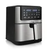 A digital air fryer with a brushed metal finish and black accents, shown from a three-quarter front angle against a white background. Náhled obrázku produktu