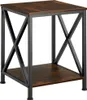 A side table with a dark wood top and shelf and black metal frame with X accents. Náhled obrázku produktu