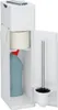 A white toilet brush holder with storage for toilet paper and cleaning supplies. Produktbild-Vorschau
