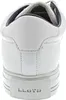 The back view of a white leather sneaker. Voir les images du produit
