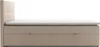 Side view of a beige boxspring bed with a mattress and headboard. Voir les images du produit