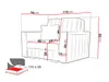 A diagram showing the dimensions of a sofa with a bed option. Náhled obrázku produktu