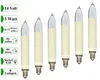 Six candle-shaped light bulbs with cream-colored bases and clear glass tops, arranged in a row against a white background. Text labels are present on the left side of the image. Produktbild-Vorschau