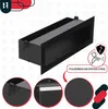 A product image collage showing a black metal air vent with close-up details and a graphic indicating powder coating. Podgląd zdjęcia produktu