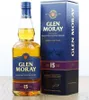 A bottle of Glen Moray 15 Year Old Single Malt Scotch Whisky and its accompanying presentation box are shown against a white background. Produktbild-Vorschau