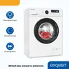 A white washing machine with a black door is shown, with icons and text describing its features on the left side. Produktbild-Vorschau