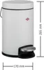 A white pedal bin with dimensions indicated. Produktbild-Vorschau
