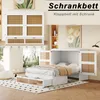 A collage of images showing a white murphy bed with rattan fronts, both folded up and pulled down, in a bedroom setting. Podgląd zdjęcia produktu