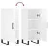 Two views of a white cabinet with black legs, one closed and one open. Podgląd zdjęcia produktu