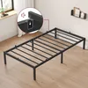 A black metal bed frame is shown in a room with wooden floors and a window. Produktbild-Vorschau