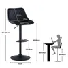 A diagram showing the dimensions of a bar stool and a silhouette of a person sitting at a table. Produktbild-Vorschau