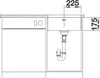 A technical drawing showing a kitchen sink and dishwasher with dimensions. Produktbild-Vorschau